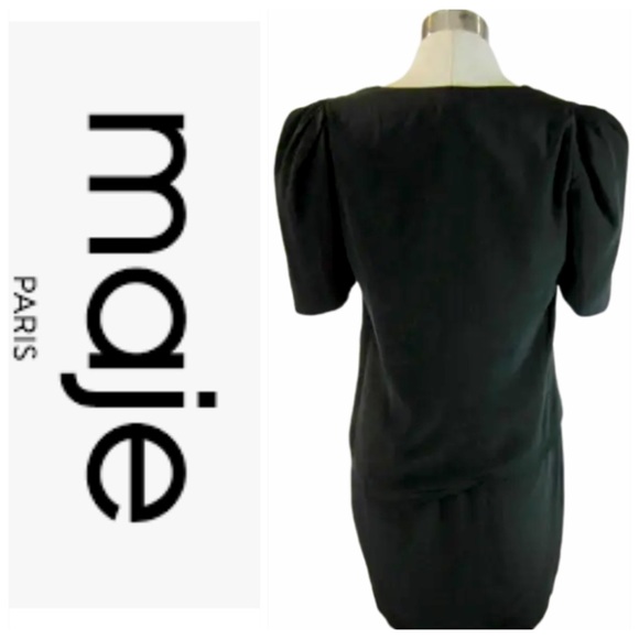 💕SALE💕 MAJE Black Silk Crepe Short Sleeve Mini Dress - Picture 3 of 12